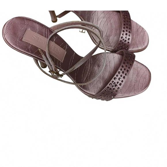NEW ST. JOHN satin ankle strap embellished beaded heels in lavender - Picture 1 of 3